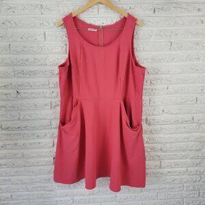 Maurices Womens Dress 3 3X Plus Fit Flare Sleeveless Casual Pockets Coral PIN1E